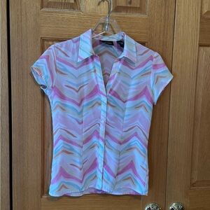Y2K New York & Company Multicolor Chevron Button Down Shirt